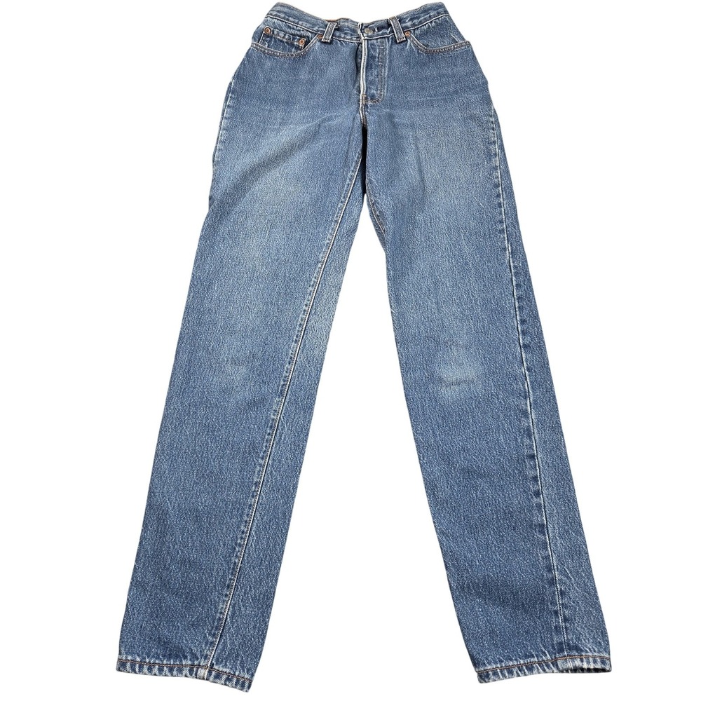 Vintage Levi's 501 Jeans Juniors 7 Blue Med Wash High Rise Straight USA 24x30.5